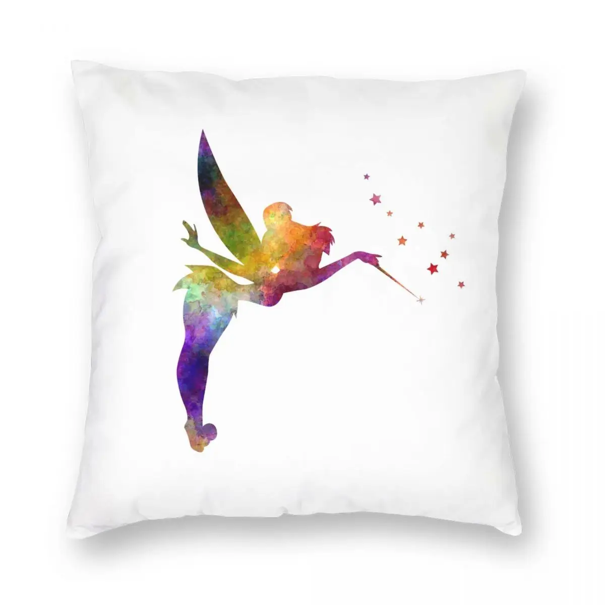 Tinkerbell In Watercolor Square Pillowcase Polyester Linen Velvet Pattern Zip Decor Room Cushion Cover