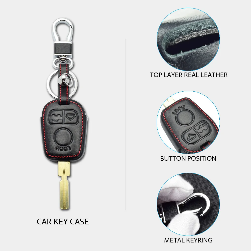 Leather Car Key Case For BMW E31 E32 E34 E36 E38 E39 E46 Z3 3 Buttons Remote Fob Cover Keychain Protector Bag Auto Accessories