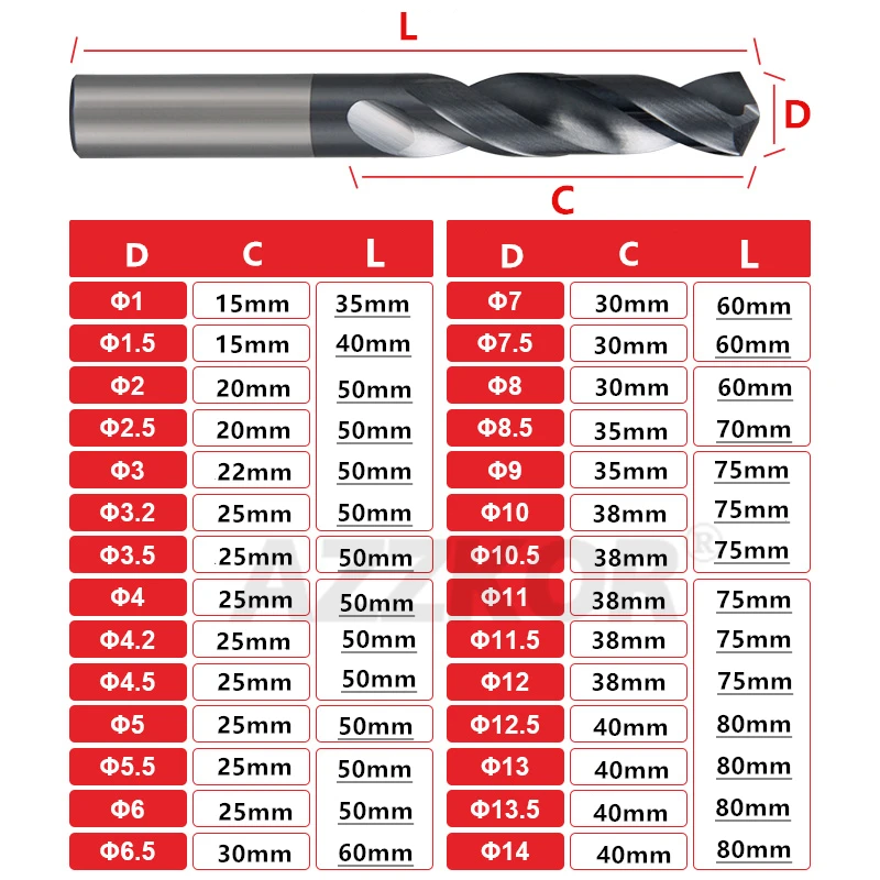 Tungstênio Aço Carbide Liga Broca, 3D, Super Duro, Inoxidável Torção Bit, Alça reta, Intervalo Sólido, 0.1mm, Torno CNC Máquina