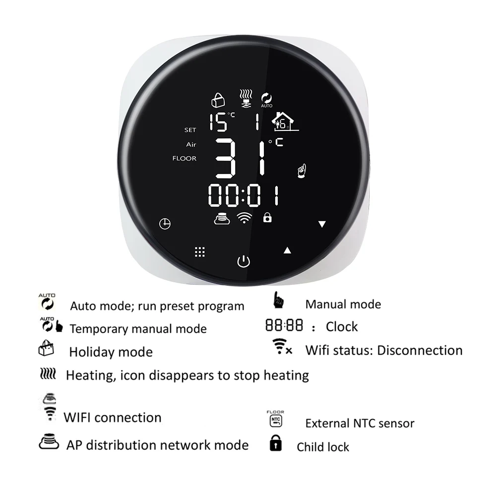 WIFI Thermostat Smart AC90-240V 16A Electric Floor Heating Temperature Controller Remote Control Programmable