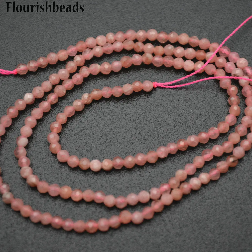 

Faceted Natural Rhodochrosite Diamond Cutting 2mm Stone Round Loose Beads