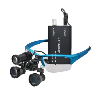 수술 스포트라이트 헤드 라이트 장착 루파스 안경, 치과 루페, 긴 작동 거리, 수술 돋보기, 2.5X, 320-520mm 