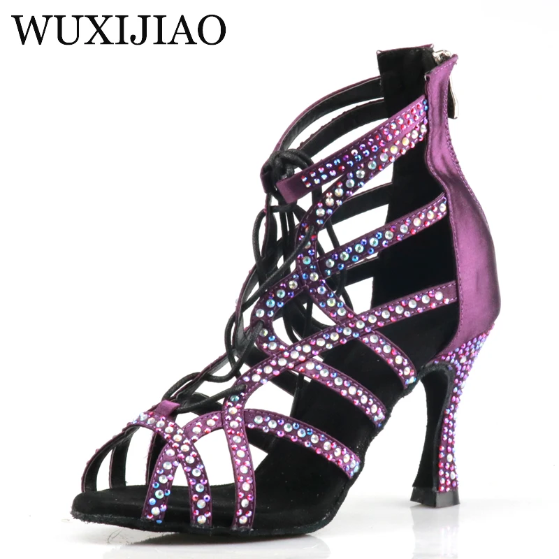 WUXIJIAO scarpe da ballo latino da donna nuove scarpe da ballo Design unico scarpe da Salsa sandali con diamanti