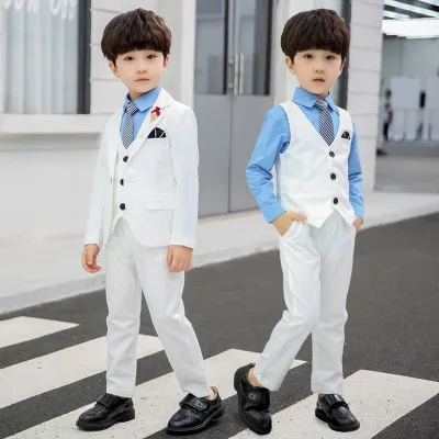 2020 White Boy Suit 3 Pieces Set Slim Fit Children Prom Wedding Suits Blazer Kid Black Tuxedo for Wedding (Jacket+Pants+Vest)