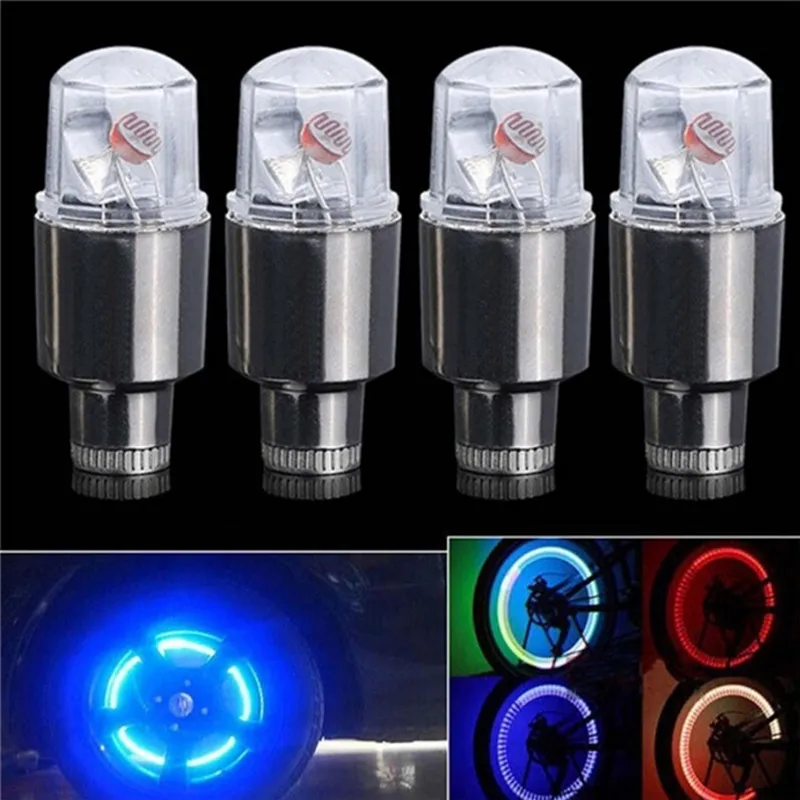 2pcs Bike Car Motorcycle Wheel Tire Tyre Valve Cap Flash LED Light Spoke Lamp