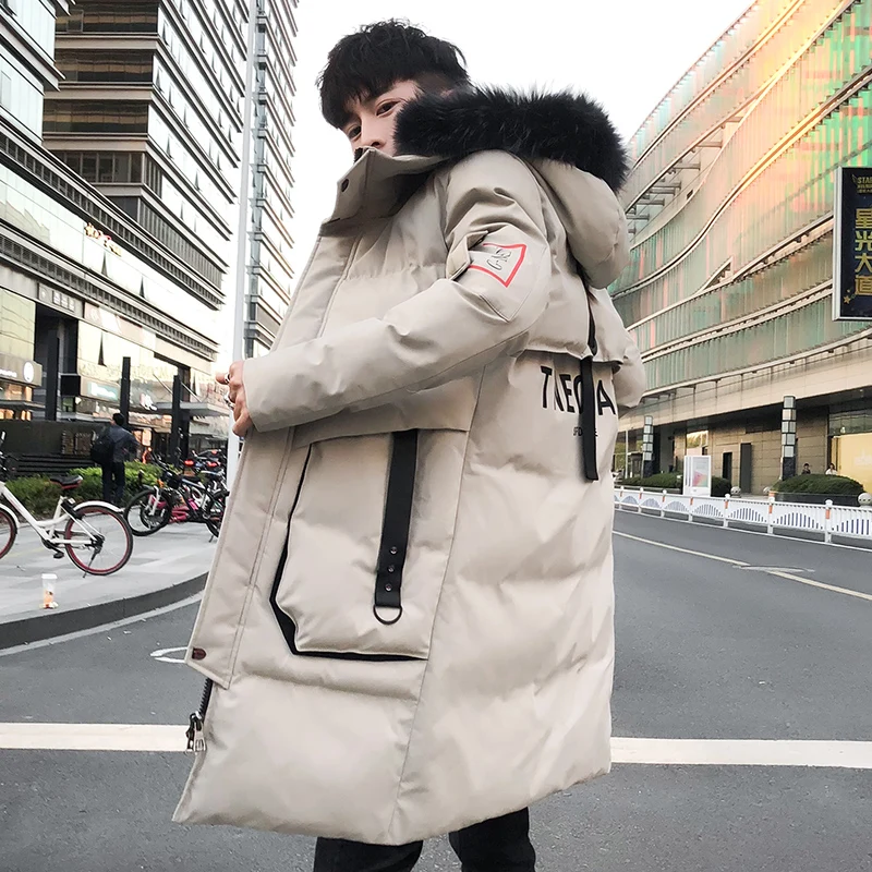 

Men's Cotton Winter Pop Thick Trend Jacket Men's Long Casual Solid Color Hooded Cotton Jacket Men's Down Jacket