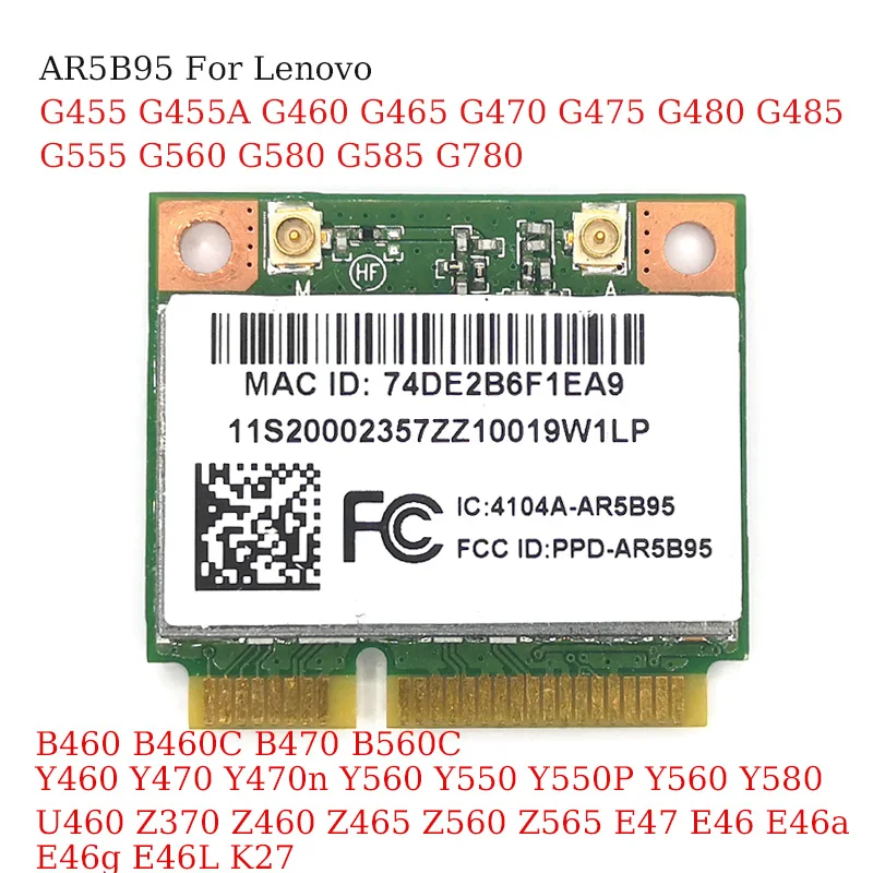 Used WIFI CARD For Lenovo V460 G460 Z460 Z560 Y460 Z475 E46a E46g G455 G460 X230 G480 AR5B95 AR9285 wireless network adapte