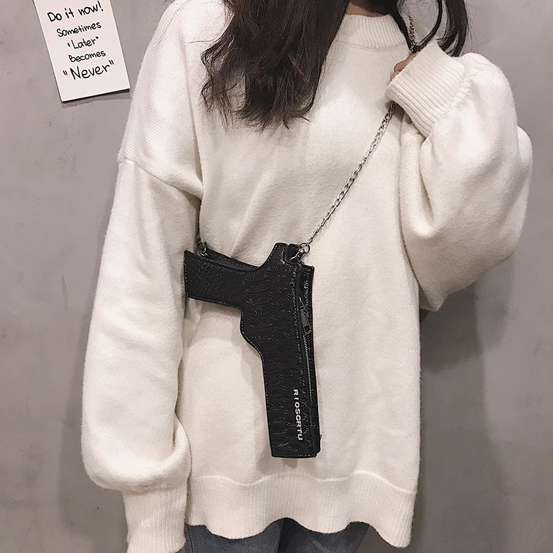 2020 yeni moda silah tasarım kadın çanta tabancası şekilli çanta serin küçük askılı çanta PU deri Crossbody çanta bayanlar omuzdan askili çanta