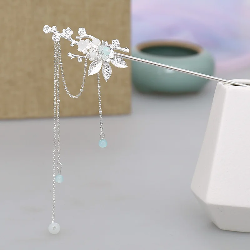 FORSEVEN Retro Chinese Style Hair Clip Crystal Long Tassel Step Shake Hairpin Sticks Bride Noiva Wedding Party Hair Accessories