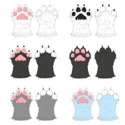 Lovely Plush Animal Claw Mitten Unisex Cartoon Paw Gloves Halloween Cosplay Full Finger Gloves Party Mittens Dress up