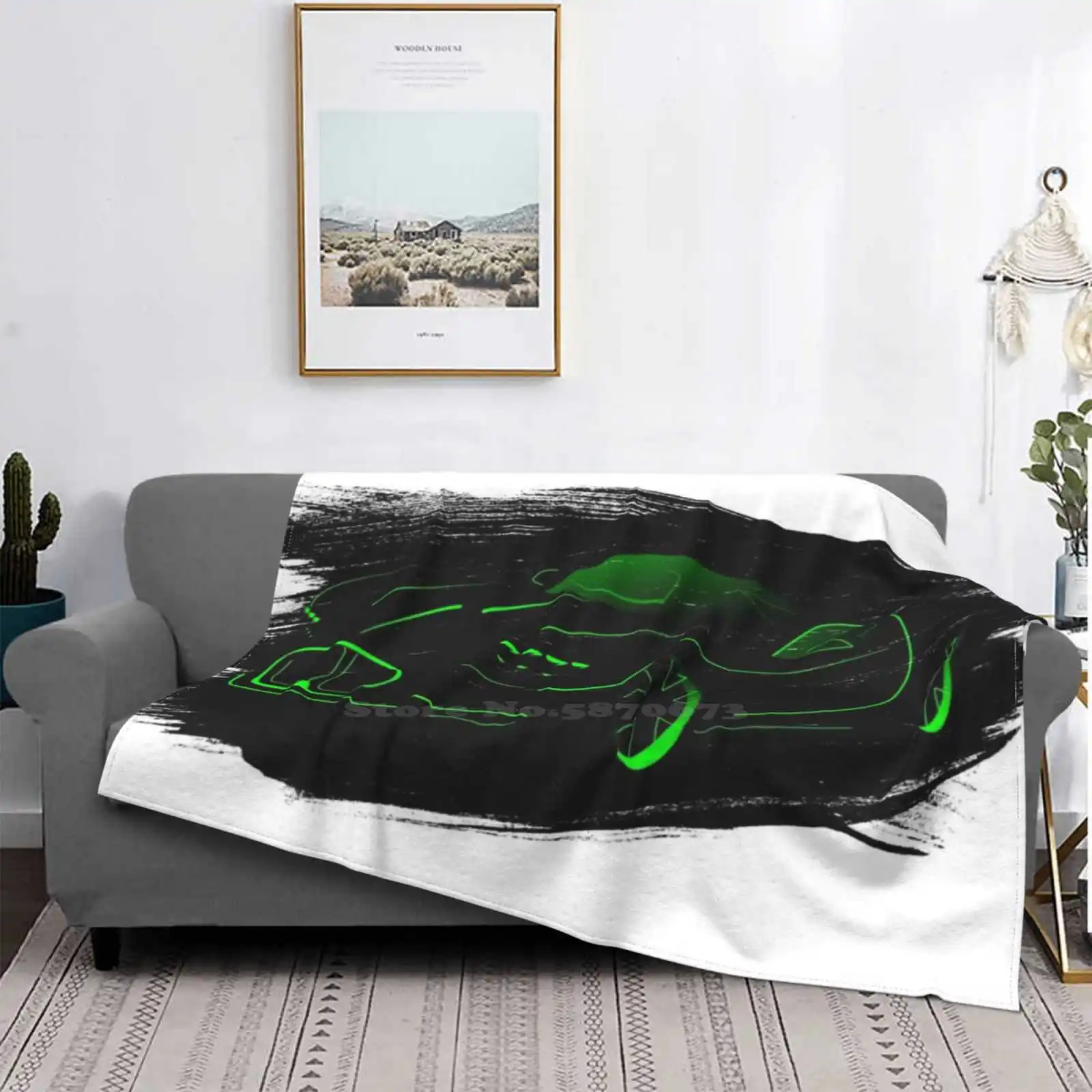 Neon Green Sports Car Air Conditioning Blanket Travel Portable Blanket Sport Quick Green Brush Speed Car Wheel Classic Ele