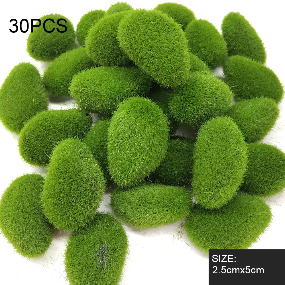 30pcs Fake Stone Artificial Moss Rocks Home Decor Simulation Plant DIY Decoration For Garden and Crafting Green