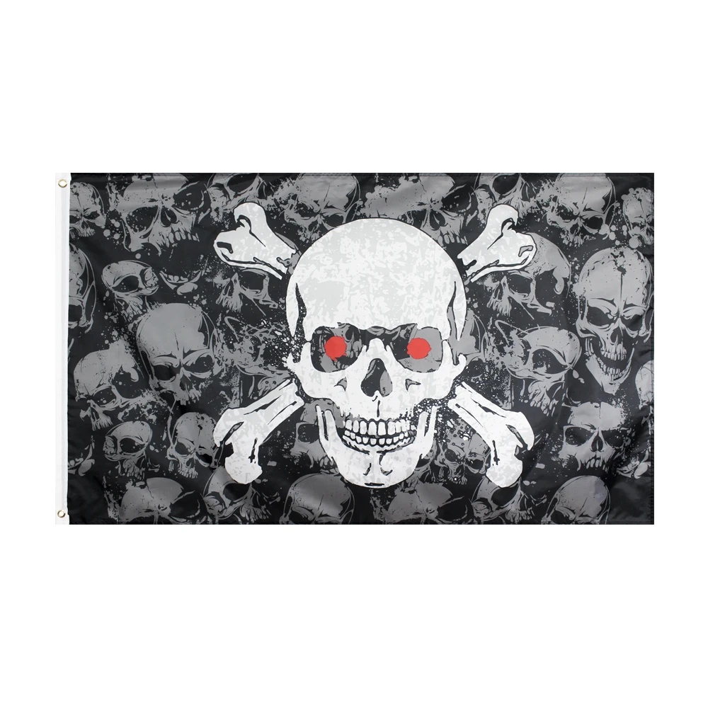 FLAGHUB 60X90 90X150cm Black Red Eye Pirate Skull Pile Cross Flag For Decoration