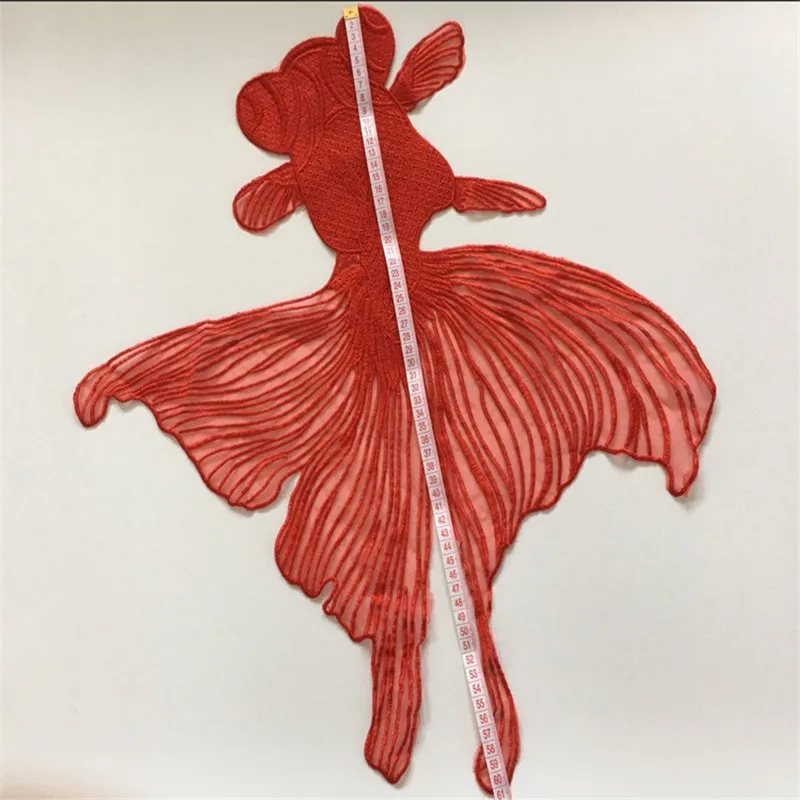 1Pcs Super Large Gold Fish Patches Red Black Oraganza Fabrics Embroidery Applique Sewing Clothing Dress Decora Accessory Diy