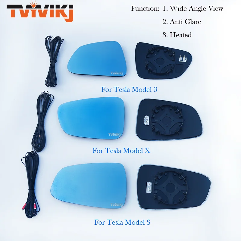 1 pair Side rearview mirror blue glass lens For Tesla Model 3 S Model X Y Wide Angle View anti glare door mirror wing ModelS