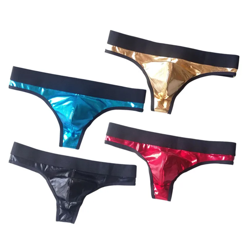 

4pcs Lot Men Thongs Sexy Underwear Low Waist Patent Leather G-string Thong Jocks Tanga Underwear Exotic Underpants