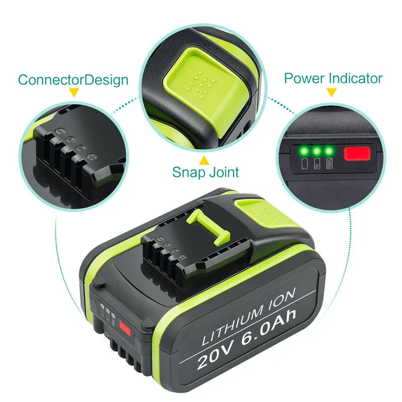 5.0Ah 6.0Ah Thay Thế Cho Worx 20V Max Pin Li-Ion WA3551 WA3551.1 WA3553 WA3641 WX373 WX390 Pin Sạc Dụng Cụ
