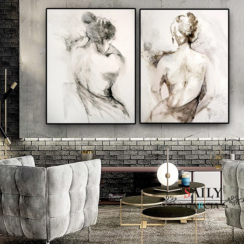 Abstract Canvas Print Black and White Sexy Sketch Woman Painting Wall Art Picture for Living Room Scandinavian Decor Posters