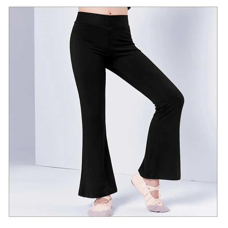 Kinderhosen, Tanzhosen, Übungshosen für Jungen und Mädchen, schmale Baumwolle, lateinamerikanischer Tanz, Jazz-Tanz, schwarze Bell-Bottom-Hose – Detail 8