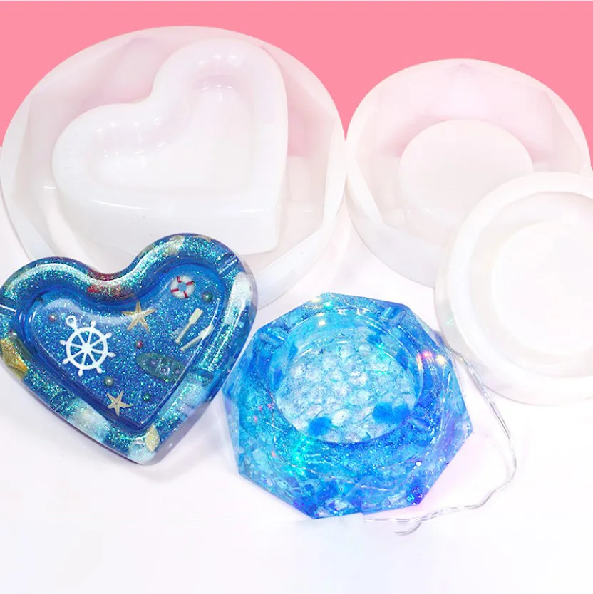 1 PC Ashtray Silicone Mold DIY Epoxy Resin Mould Heart Diamond Shape Mold For Home Decoration 103294