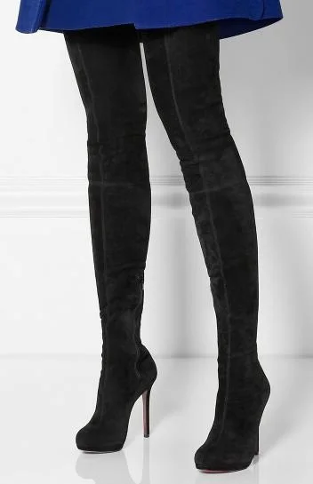 

Black Suede Platform Round Toe Stiletto Heel High Heel Over The Knee Woman Boots Slim Thigh Long Boots Winter Big Size 46