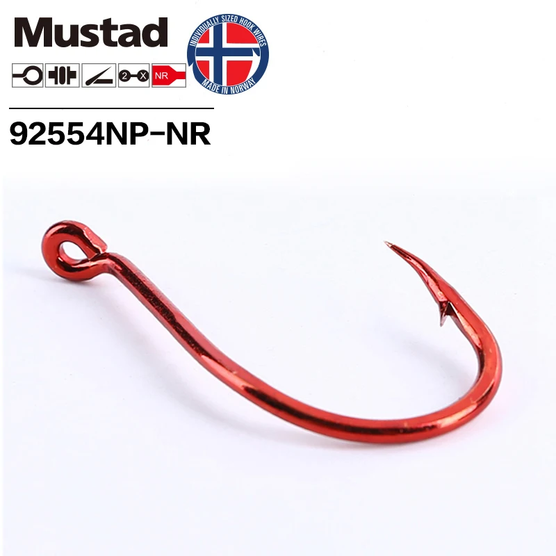 Mustad Big Red 2X SUICIDE High Carbon Steel Ultrapoint Triangle Point Offset Fishing Hook,6#-8/0#,92554NP-NR