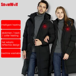 SNOWWOLF  Men Women USB heated Jacket Winter Outdoor Lovers Long Hooded Heating Coat Electric Thermal Clothing For Hiking