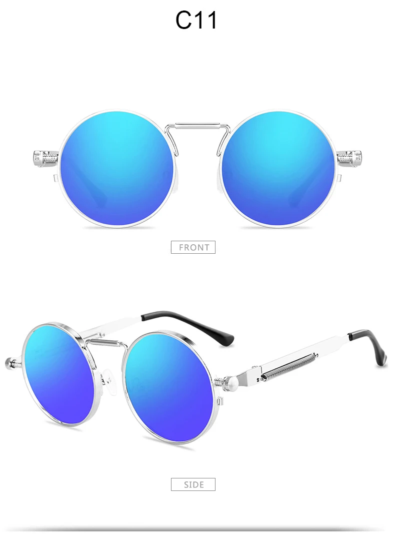 Metall Steampunk Sonnenbrille Männer Frauen Mode Runde Brille Marke Design Vintage Sonnenbrille Hohe Qualität UV400 Brillen – Detail 17