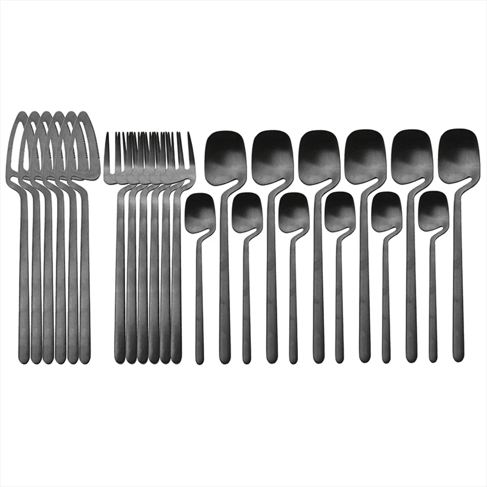 

Matte Black 24Pcs Cutlery Set Dinnerware 18/10 Stainless Steel Dinner Fork Coffee Spoon Kitchen Knife Set Western Tableware Set