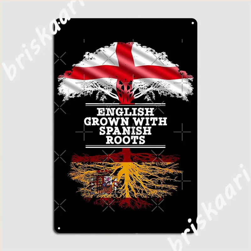 English Grown With Spaniard Roots Gift For Spaniard From Spain Spain Flag In Roots Metal Sign Retro Tin Sign Poster