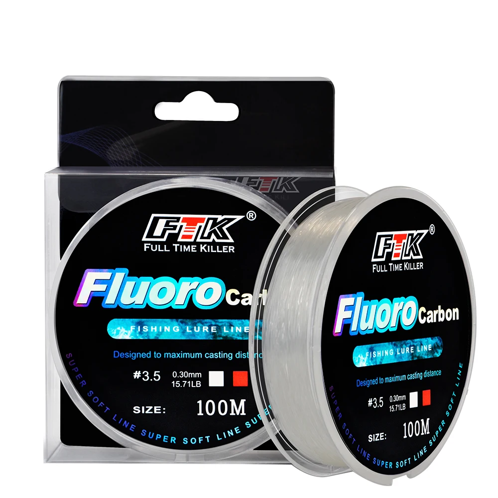 FTK 100M Fluorocarbon Coating Fishing Line 4.14LB-34.32LB Carbon Fiber Monofilament Leader Line Carp Fishing Sinking Line