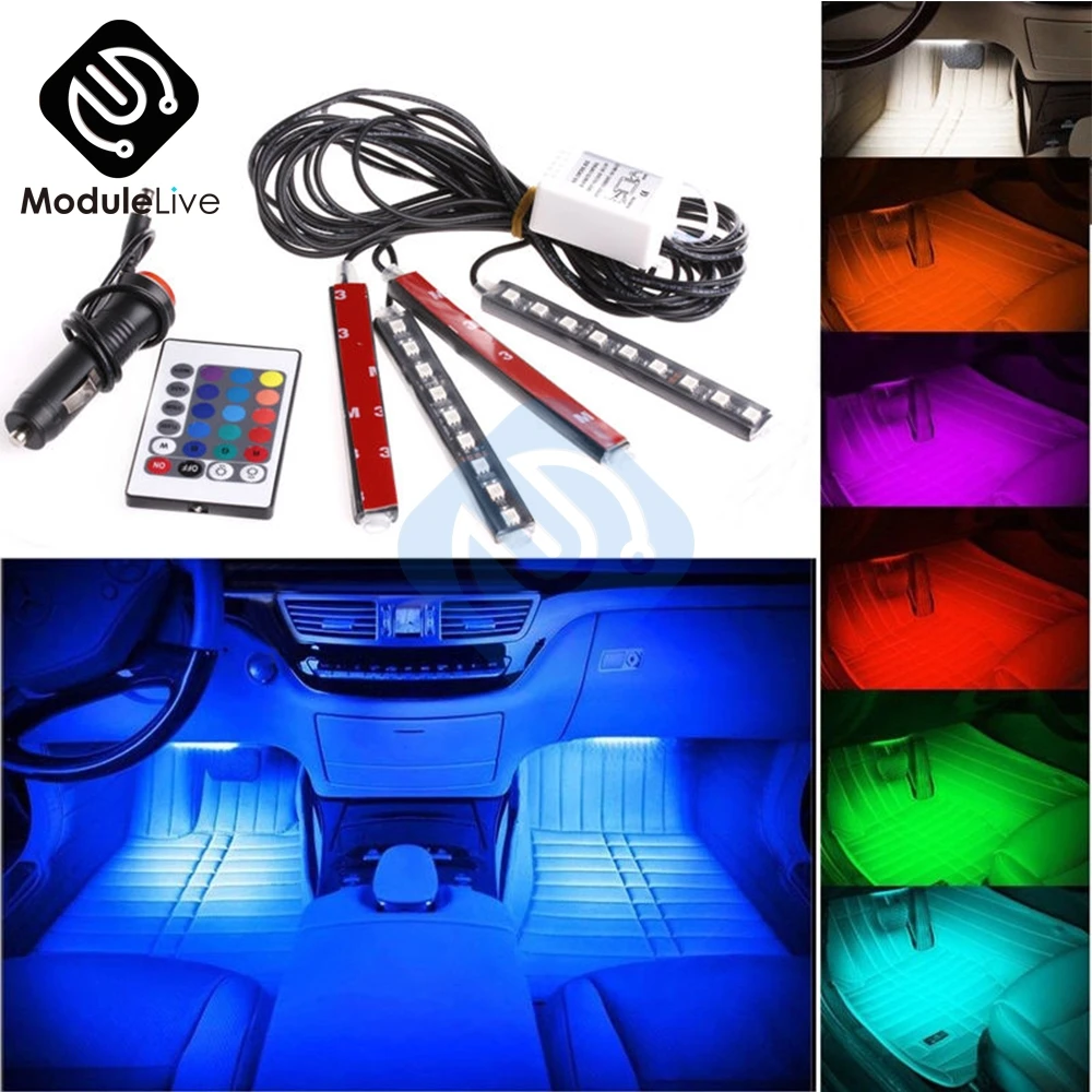 isqueiro de led para interior automotivo pecas controle remoto 5050 colorido rgb tira de luz para ambiente 01