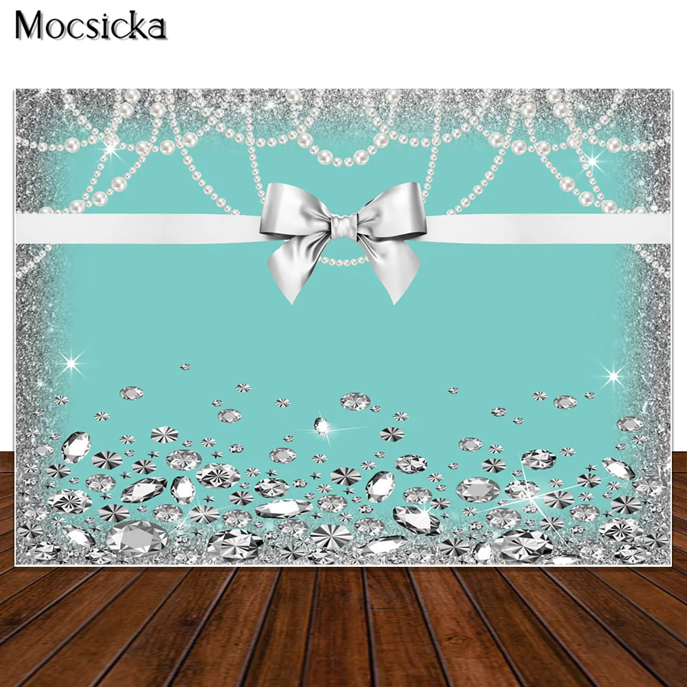 Turquoise and Silver Birthday Party Backdrop Photography Girl Sweet 16th Blue Banner Cake Table Decor Props Photo Booth Supplies