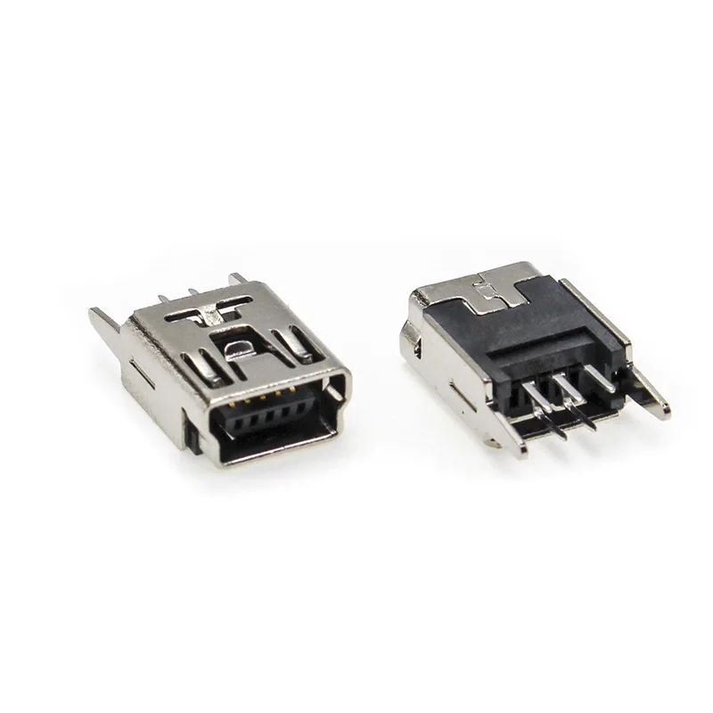 mini usb connector 5 pin Type B female DIP 2 straight-pin PCB soldering socket jack in-line connector