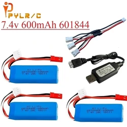 Aggiorna 7,4 V 600 mAh 601844   Batteria Lipo con caricatore USB per WLtoys K969 K979 K989 K999 P929 P939 Parti di automobili RC 2s Batteria da 7,4 V