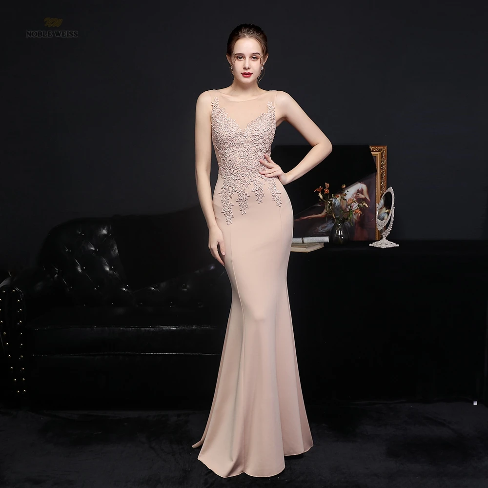 Evening Dresses Long O-Neck Mermaid Dresses Woman Party Night Beading Appliques Floor-Length Evening Dress