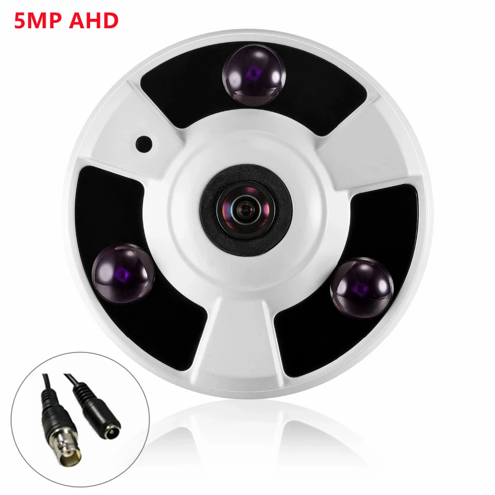 5MP Fisheye AHD Security Camera Indoor 3Pcs Array IR Led High Resolution 5.0 Megapixel Security Camera with OSD Cable