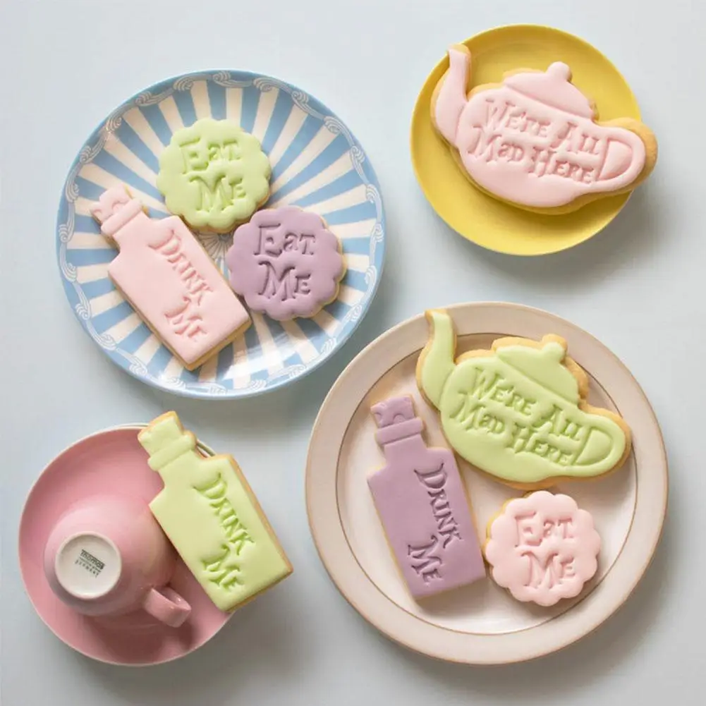 Eat Me Cake Alice In Wonderland Crazy Teapot Drink Me Treat Dessert Quotes Mad Cutter Cookie 2021