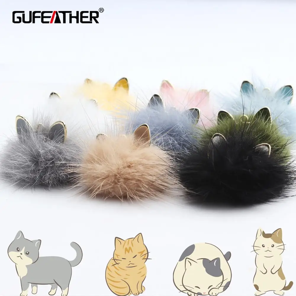 GUFEATHER M567,Cat pendant,jewelry accessories,real fur mink,fluffy ball,hand made,diy earrings pendant,jewelry making,10pcs/lot