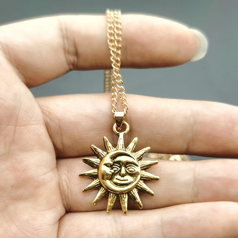 Vintage słońce i księżyc wisiorek niebiański Dainty naszyjniki dla kobiet biżuteria Boho ze stali nierdzewnej naszyjnik dla par dar przyjaźni