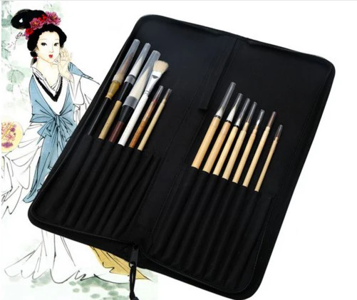 Ginflash 16 holes Portable Professional oil painting brush Watercolor brush case knife Paper Pen case Drawing Set Bag only