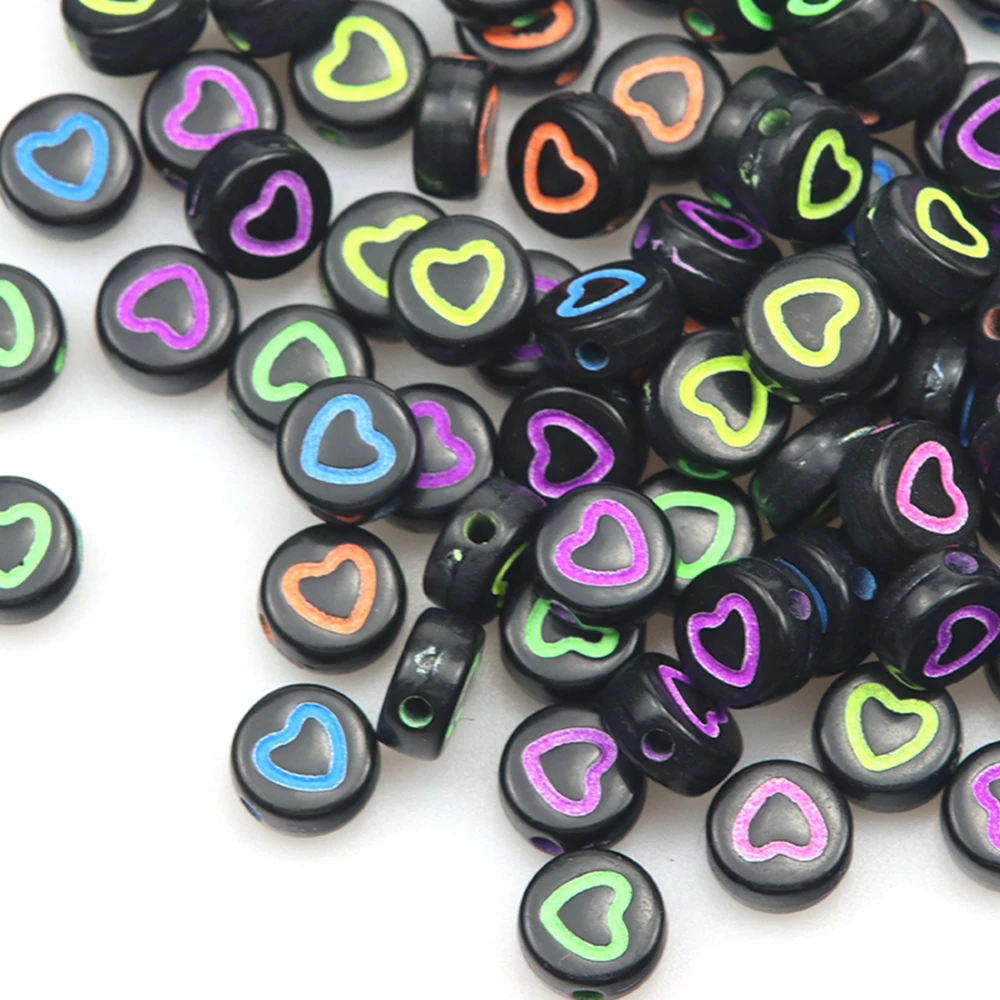4*7mm Color Auspicious  Heart  Mixed Acrylic Round Flat Loose Beads Charm DIY Bracelet Necklace Jewelry Accessory