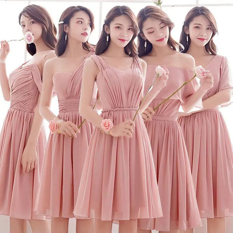 Customized Chiffon Short Pink Bridesmaid Dresses Lady Robe Mariage Bride Guest Wedding Party Graduation Dress