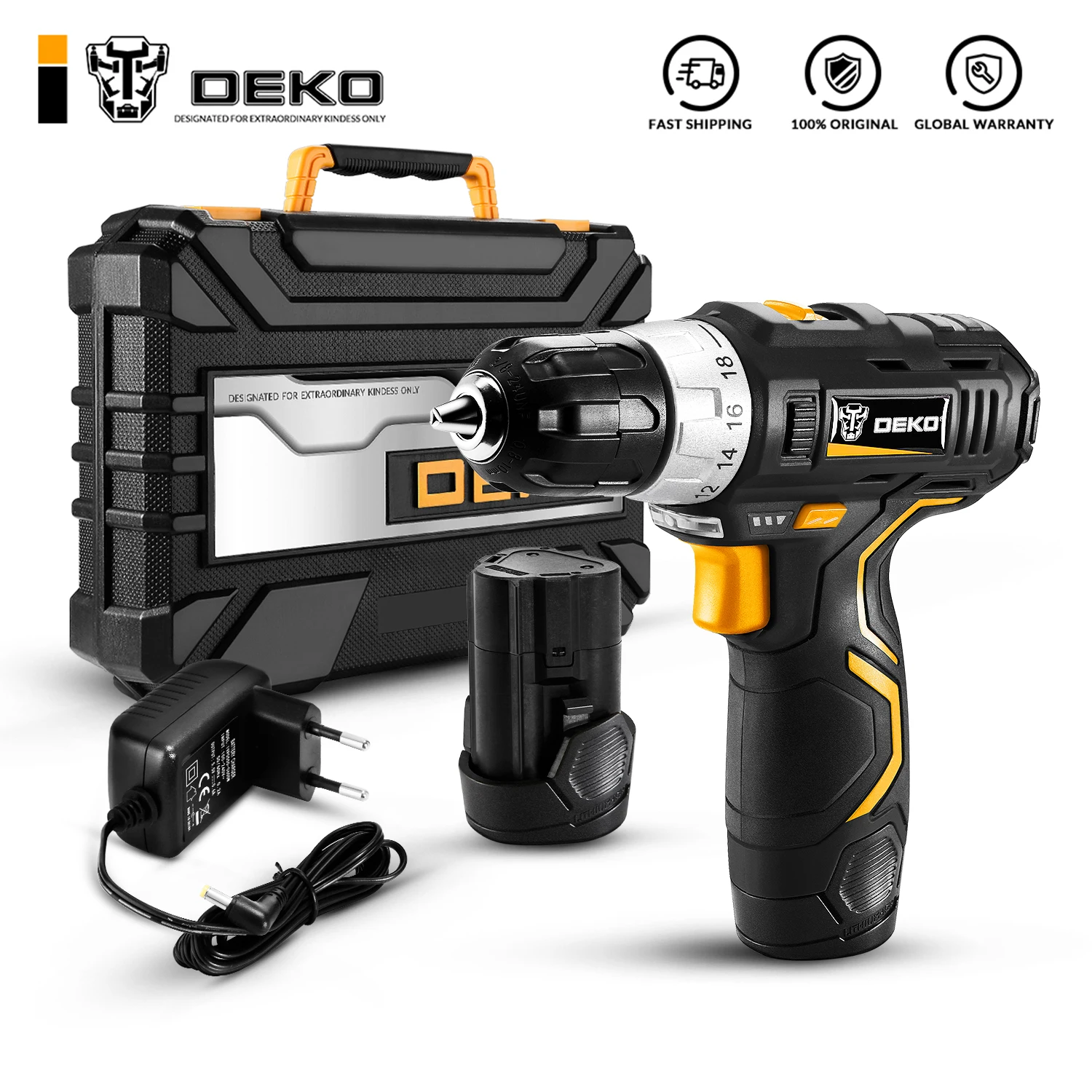 DEKO GCD12DU3 12V 충전식 무선 전동드릴 DC 리튬이온 배터리 10mm 척 2단 변속기어 토크조걸 18단+1 고속회전