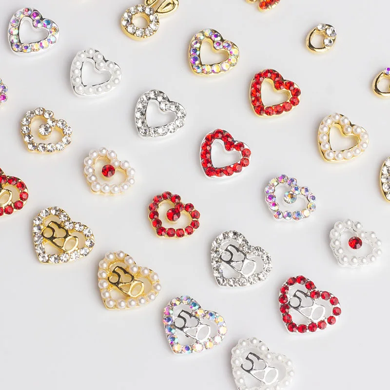 10pcs/Lot Nail Jewelry Decoration Gold Silver Gem Pearl Decor Heart Shape Rhinestone Parts For Manicure Accessories Supplies#7mm