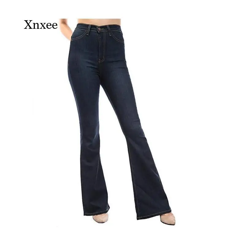 Spring New Fashion European and American Temperament Denim Solid Color Flared Trousers Micro-La Female Stretch Slim Trousers