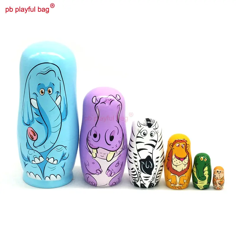 PB Playful bag Six story elephant Russian dolls animal toy set Christmas birthday DIY gift wooden crafts decoration HG77