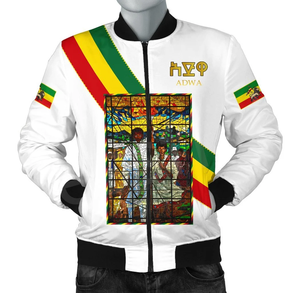 Tessffel Ethiopia County Flag Reggae Africa Tribe Lion Retro 3DPrint Men/Women Winter Coat Casual Windbreaker Bomber Jacket A1