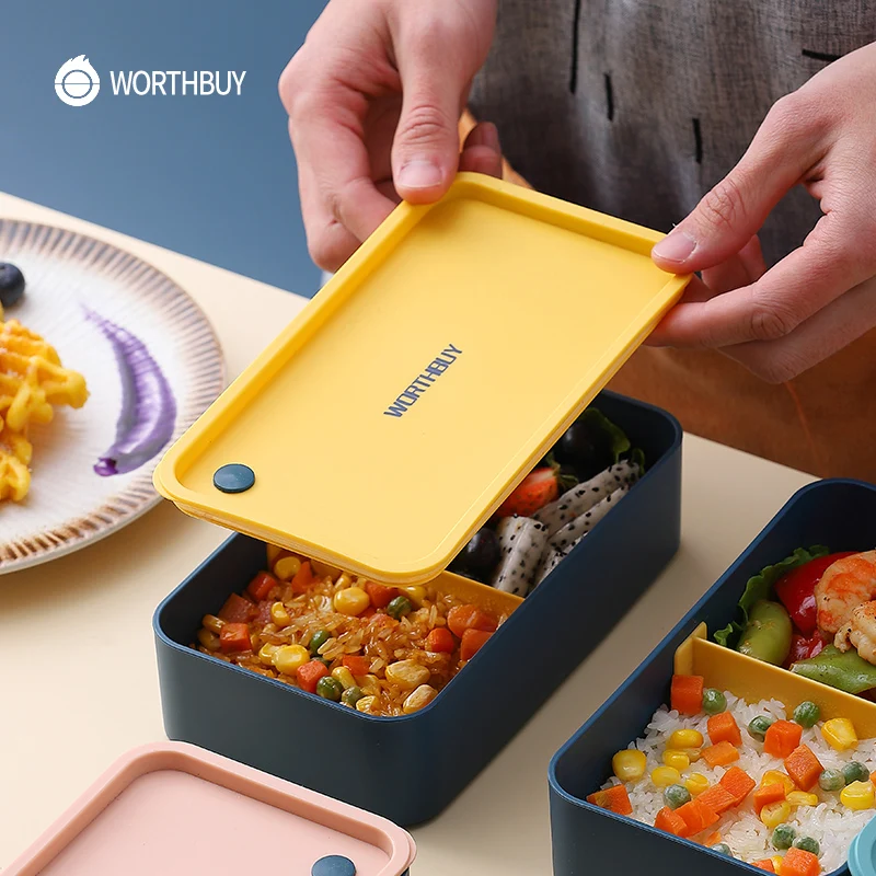 Office Worker with Lunch Box Double-Layer Japanese-Style Portable Microwave Bento Box Separated Insulation Heated Lunch Box Set