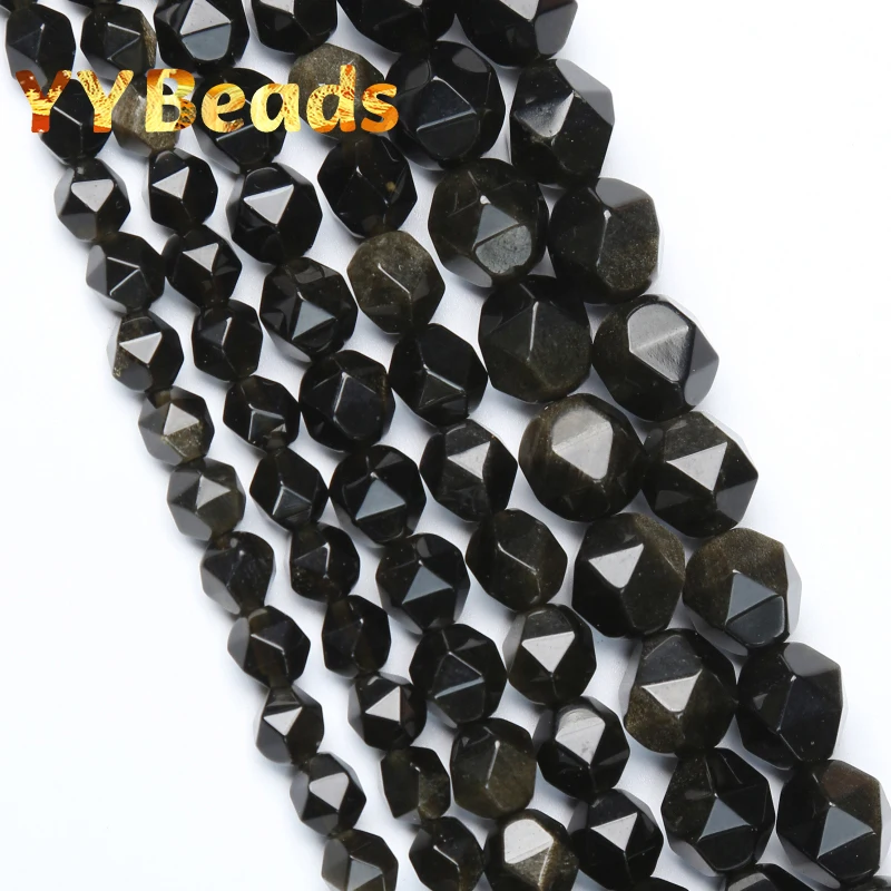 Faceted Natural Gold Obsidian Stone Beads Smooth Loose Spacer Beads For Jewelry Making Charm Bracelets 15